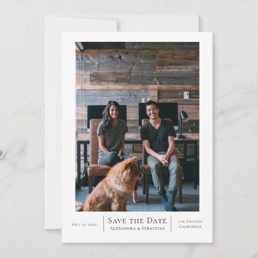 灰色の白の日付を保結婚存するパーソナライズされた セーブザデート (正面)