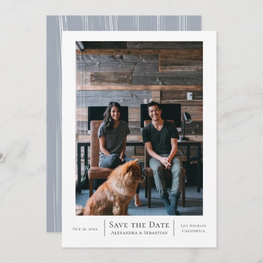 灰色の白の日付を保結婚存するパーソナライズされた セーブザデート (正面/裏面)