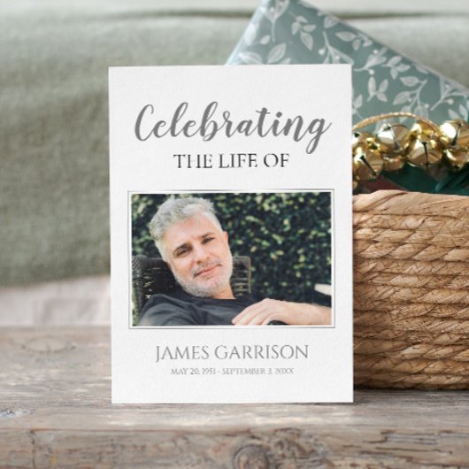 灰色の白エレガントい葬儀祈りの言葉カードと写真 エンクロージャーカード