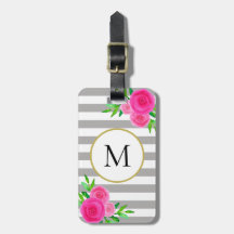 灰色の白ストライプ色ピンク水色フローラモノグラム