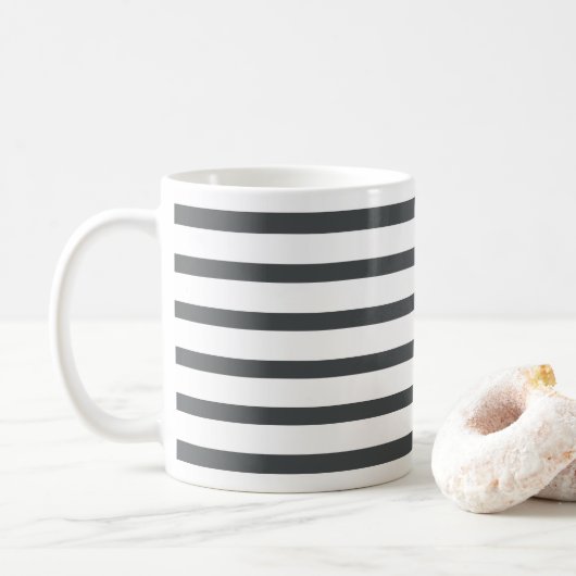 灰色の白ストライプ色 コーヒーマグカップ (ドーナツ)