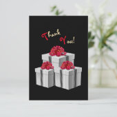 灰色の白ピンスプレイ赤い弓プレゼントオンブラック サンキューカード (スタンド正面)