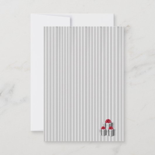 灰色の白ピンスプレイ赤い弓プレゼントオンブラック サンキューカード (裏面)