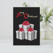 灰色の白ピンスプレイ赤い弓プレゼントオンブラック 招待状 (スタンド正面)