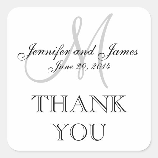 灰色の白モノグラム結婚スクエアラベル スクエアシール (正面)