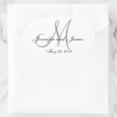 灰色の白モノグラム結婚楕円ラベル 楕円形シール (バッグ)