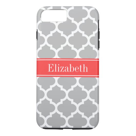 灰色の白モロッコ#5コーラルレッド名モノグラム Case-Mate iPhoneケース (裏面)