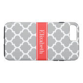 灰色の白モロッコ#5コーラルレッド名モノグラム Case-Mate iPhoneケース (裏面(横))