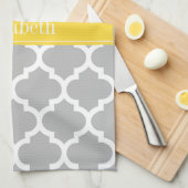 灰色の白モロッコ#5パイナップル名モノグラム キッチンタオル (四つ折り)