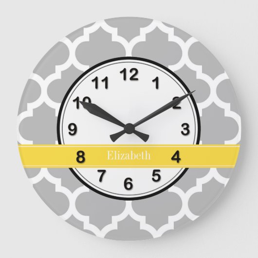 灰色の白モロッコ#5パイナップル名モノグラム ラージ壁時計 (正面)