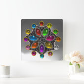 灰色の白玉の輝くカラフル星 スクエア壁時計 (ホーム)