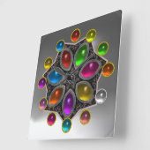 灰色の白玉の輝くカラフル星 スクエア壁時計 (傾斜)