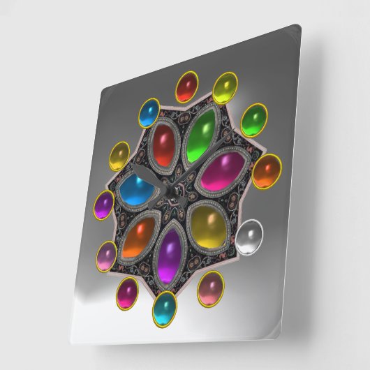 灰色の白玉の輝くカラフル星 スクエア壁時計 (傾斜)