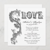灰色の白色のフローラ旋回婚約結婚ズ 招待状 (正面/裏面)