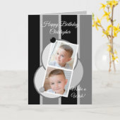 灰色の白黒の写真ストライプ誕生日 カード (黄色い花)