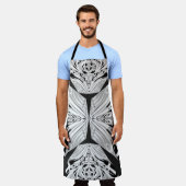 灰色の白黒の蝶の翼のある抽象芸術 エプロン (着用した状態)