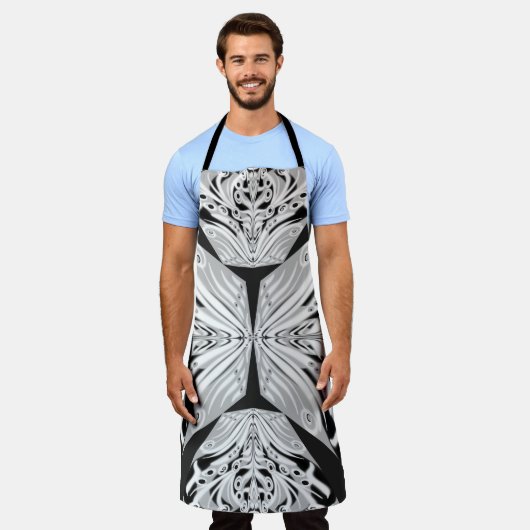 灰色の白黒の蝶の翼のある抽象芸術 エプロン (着用した状態)