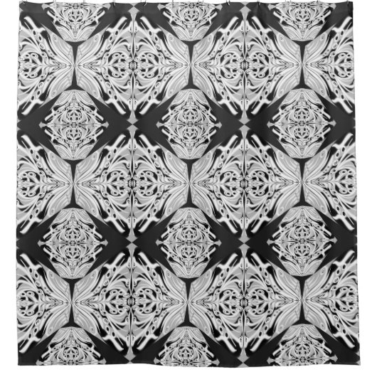 灰色の白黒の蝶の翼のある抽象芸術 シャワーカーテン (正面)