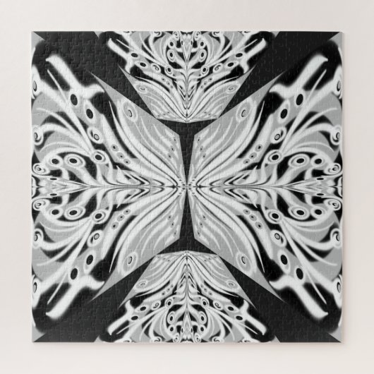 灰色の白黒の蝶の翼のある抽象芸術 ジグソーパズル (縦)