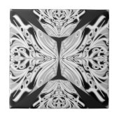 灰色の白黒の蝶の翼のある抽象芸術 タイル (正面)