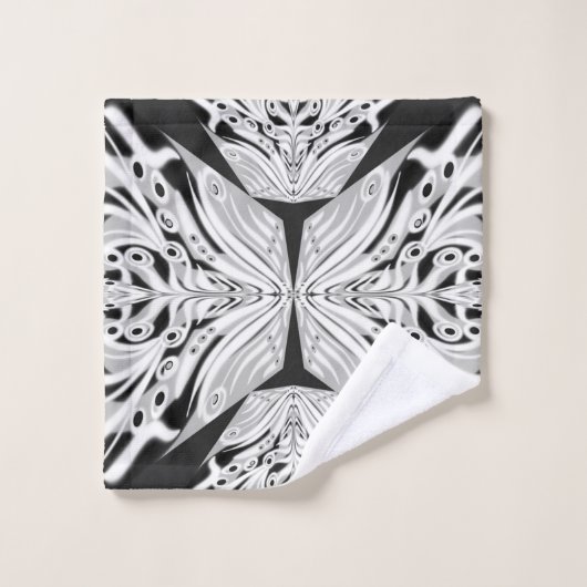 灰色の白黒の蝶の翼のある抽象芸術 バスタオルセット (ウォッシュタオル)