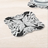 灰色の白黒の蝶の翼のある抽象芸術 ペーパーコースター (アングル)