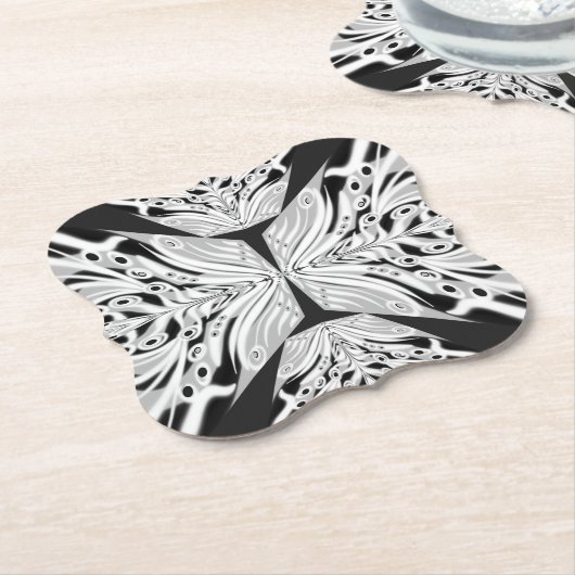 灰色の白黒の蝶の翼のある抽象芸術 ペーパーコースター (アングル)