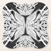 灰色の白黒の蝶の翼のある抽象芸術 ペーパーコースター (正面)