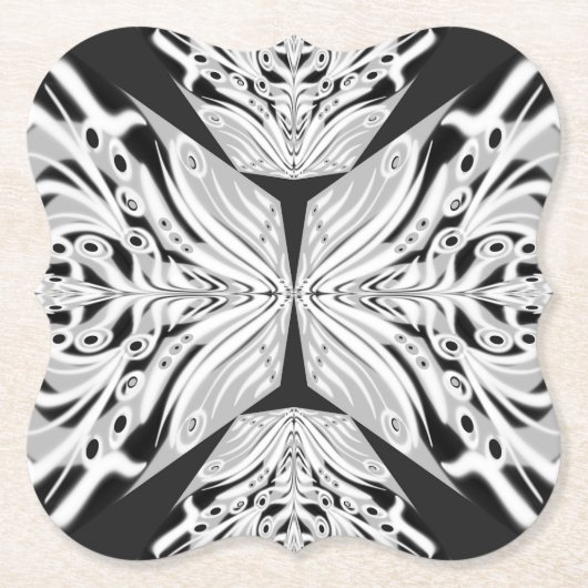 灰色の白黒の蝶の翼のある抽象芸術 ペーパーコースター (正面)