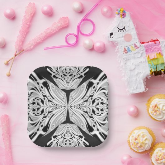 灰色の白黒の蝶の翼のある抽象芸術 ペーパープレート (パーティー)