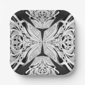 灰色の白黒の蝶の翼のある抽象芸術 ペーパープレート (正面)