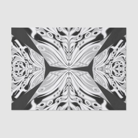 灰色の白黒の蝶の翼のある抽象芸術 薄葉紙 (正面)
