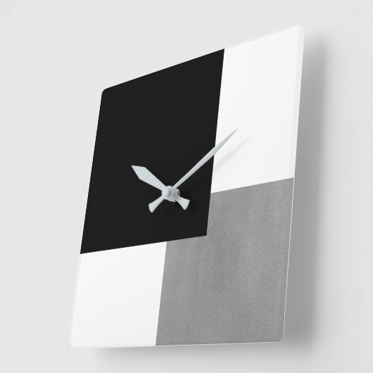 灰色の白黒幾何学的 スクエア壁時計 (傾斜)