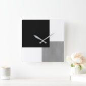 灰色の白黒幾何学的 スクエア壁時計 (ホーム)