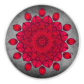 灰色の石の上にルビーの赤いロゼット セラミックノブ (正面)