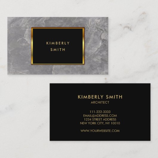 灰色の石造りの大理石の黒い金ゴールドのミニマリスト 名刺 (正面/裏面)
