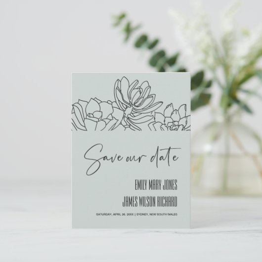 灰色の砂漠のサボテン多肉性スケッチ日付を保存 案内ポストカード (スタンド正面)