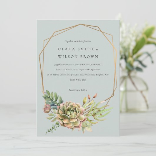 灰色の砂漠多肉質のサボテンの葉のフレーム結婚ズ 招待状 (スタンド正面)