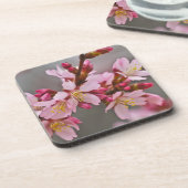 灰色の空にピンク色の日本のさくらんぼ コースター (左側)