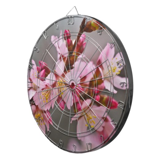 灰色の空にピンク色の日本のさくらんぼ ダーツボード (正面右)