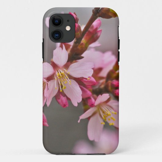 灰色の空に映えるピンクの日本の桜 Case-Mate iPhoneケース (裏面)