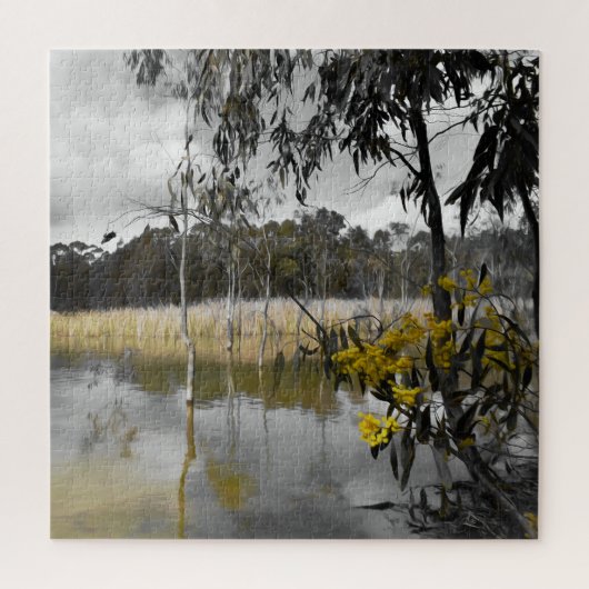 灰色の空の下の反射 ジグソーパズル (縦)