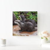 灰色の空腹のカワウソ、正方形の壁時計 スクエア壁時計 (ホーム)