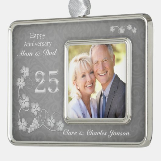 灰色の第25結婚記念日の陸軍中佐の階級章 シルバープレートフレームオーナメント (左)