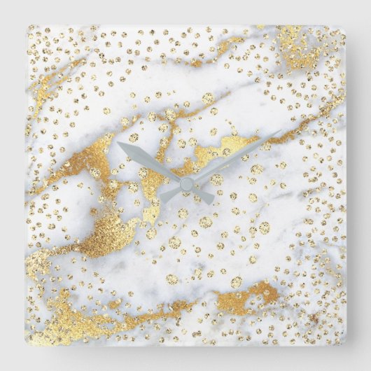 灰色の紙吹雪のダイヤモンドの水晶の大理石の金ゴールドののど スクエア壁時計 (正面)