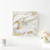 灰色の紙吹雪のダイヤモンドの水晶の大理石の金ゴールドののど スクエア壁時計 (ホーム)