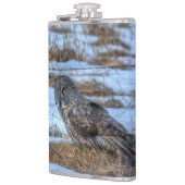 灰色の素晴らしフクロウと雪の野生動物ラプターの写真 フラスク (左)