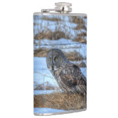 灰色の素晴らしフクロウと雪の野生動物ラプターの写真 フラスク (右)