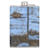 灰色の素晴らしフクロウと雪の野生動物ラプターの写真 フラスク (裏面)