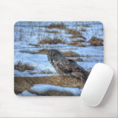 灰色の素晴らしフクロウと雪の野生動物ラプターの写真 マウスパッド (マウス)